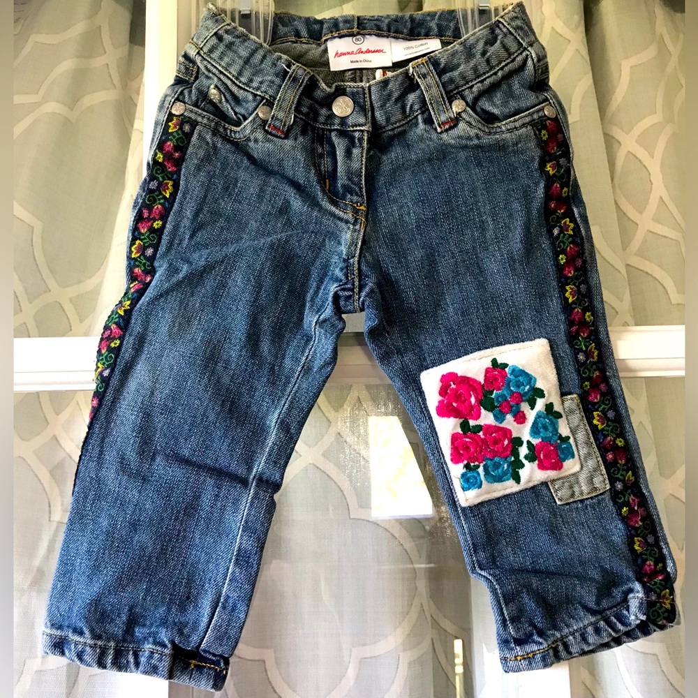 Hanna Andersson size 80 18 months 24 months 2T jeans, patches, embellishment EUC